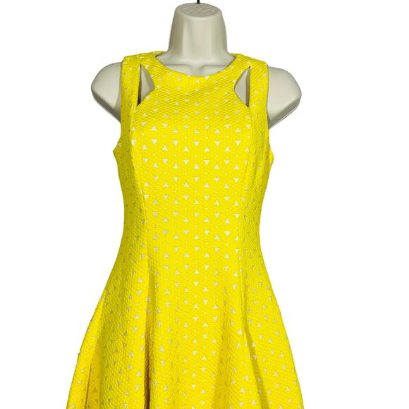 Tahari Fit & Flare Dress Golden Yellow Cutout Casual Spring Bright - 2P - Picture 2 of 6
